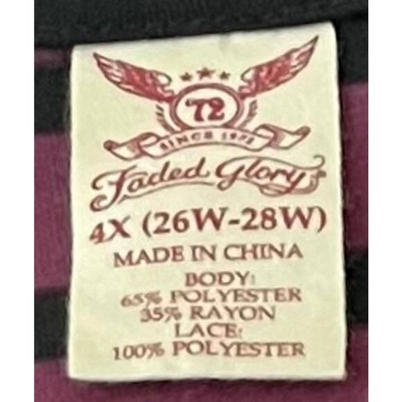 FADED GLORY CAP SLV PULL-OVER TOP, WOMENS, 4X(26W-28W), PURPLE & BLACK STRIPES - Picture 9 of 11